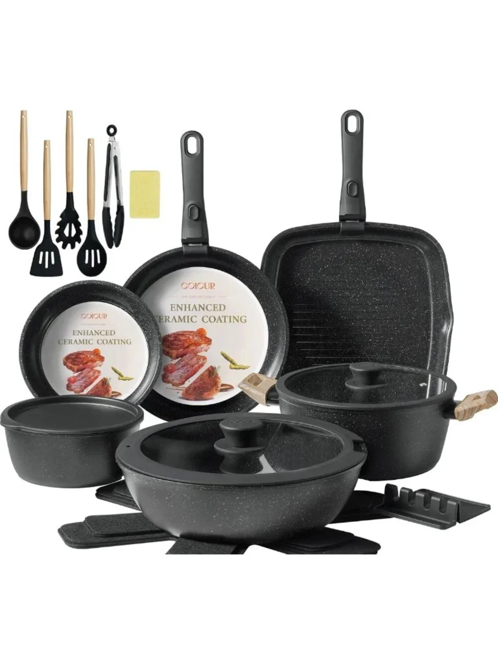 23-Piece Non-Stick Ceramic Cookware Set, Induction & Dishwasher Safe